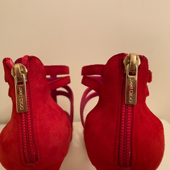 EUC JIMMY CHOO Red Suede Sandals IT 38 Fits like US 7 - Picture 5 of 11